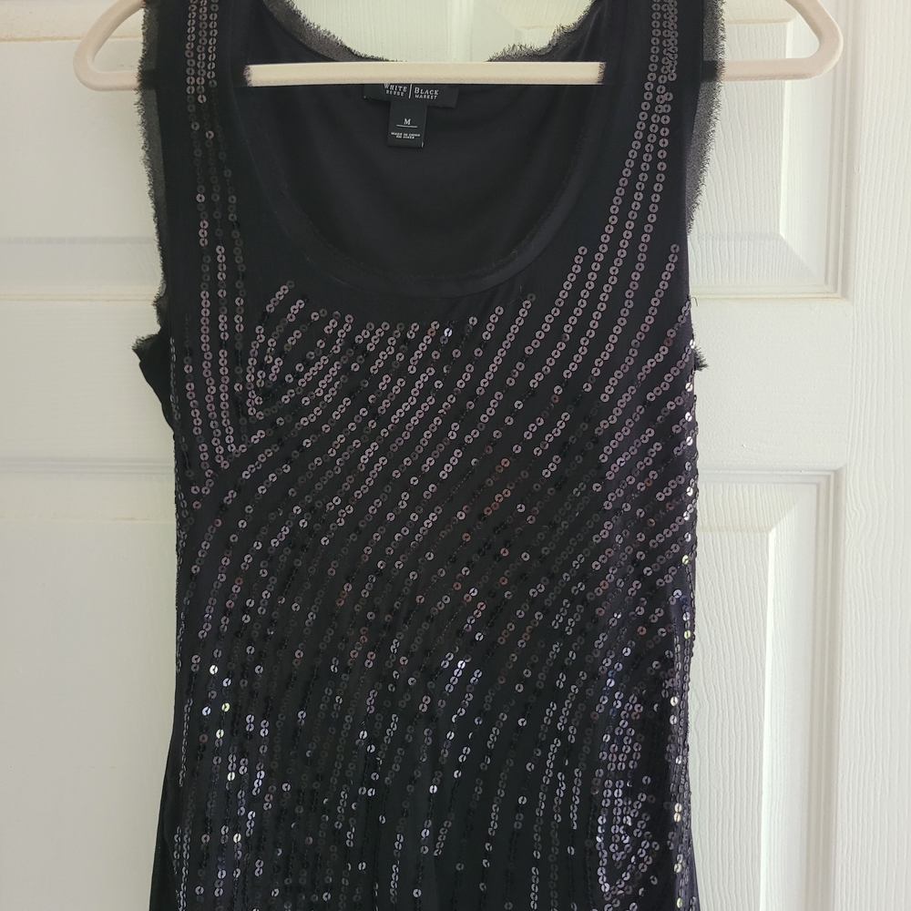 White House Black Market Black Sequin Tank Top